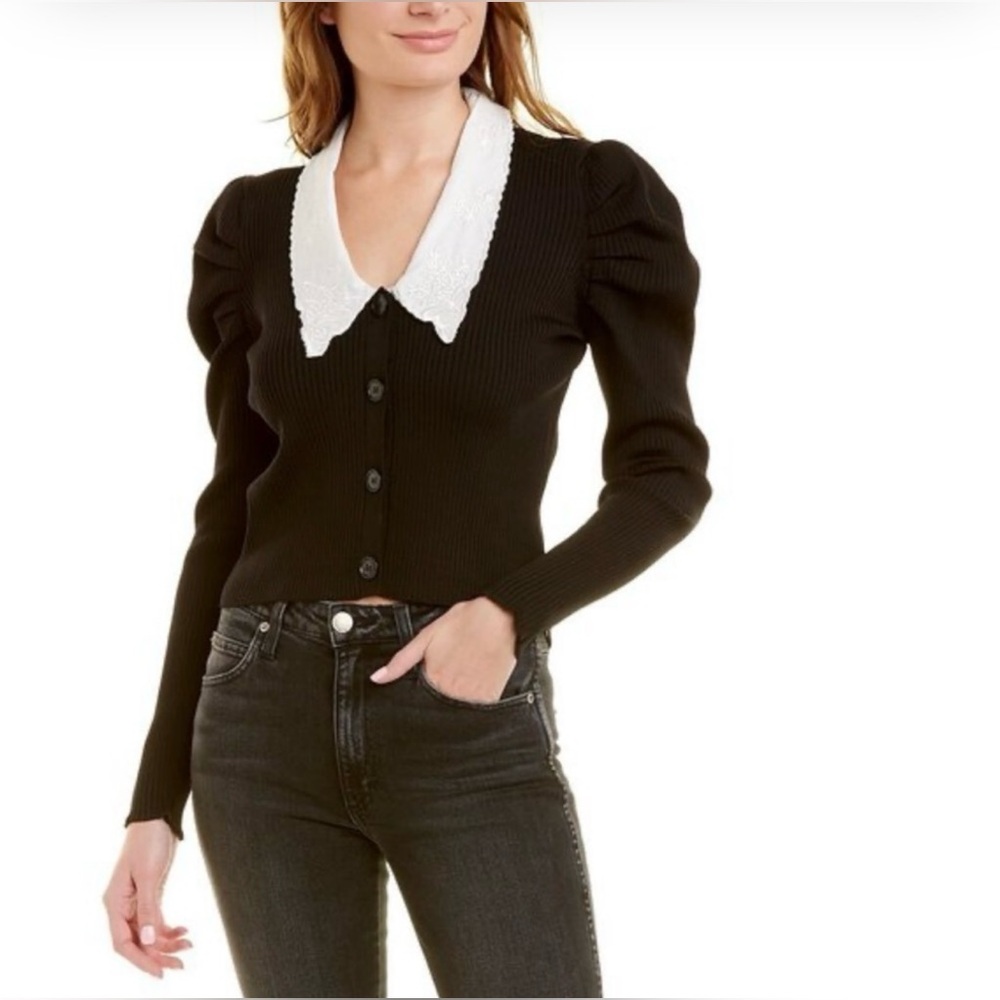 Endless Rose Embroidered Collar Knit Cardigan – Black/White – Size Small – NWT